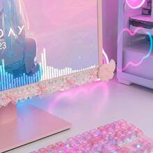1pc Kawaii Goth Monitor Decoration, Cat Eye Frilly Lace Ribbon PC Screen Border Decor, Coquette Wing Computer Monitor Corner Accessory, Pink Desk Setup Room Decor Gift, Computer Screen Ear Decor - Multicolor - View 8