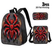 3pcs Backpack Set With 2D Flat Print Block Style Red Spider Graphic, 3-In-1 Bag Set For Commuting Travel And Daily Outdoor Activities - Backpack Set - View 12