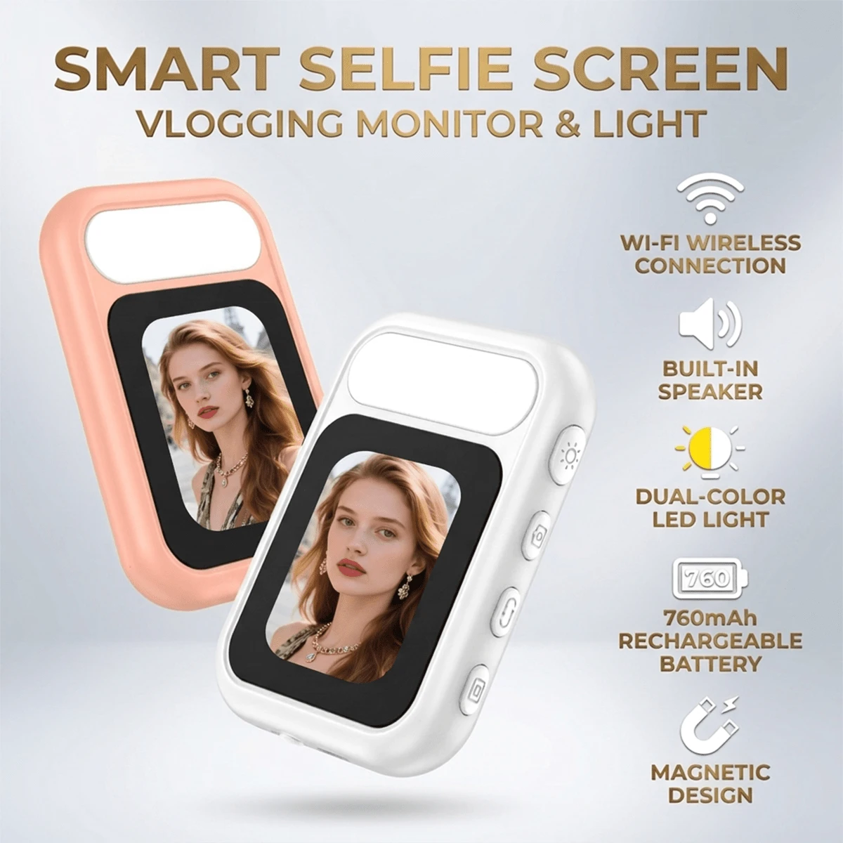 Layar Selfie Bercahaya - Monitor Selfie Magnetik, Cocok untuk Selfie dan Perekaman Vlog, Kompatibel dengan iPhone 15/16/17 Pro, Kecerahan yang Dapat Diatur, Pengoperasian Layar Sentuh, Lampu Pengisi Fotografi, Hadiah Sempurna untuk Teman/Keluarga
