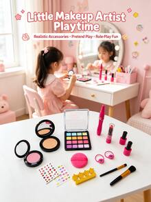 Little Girl Makeup Kit, Pretend Princess Toy, Includes Eyeshadow, Lipstick, Blush Toy Set, Holiday Birthday Gift, Not Real Cosmetics - Multicolor - View 4