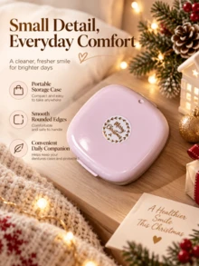 1pc Christmas Denture Care Bath Box, Christmas Gift, Denture Cleaning And Care With Hanging Mesh Container Denture Bath Box - Christmas-themed Denture Storage Box With Drain Basket - View 3