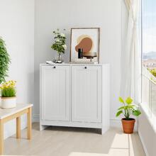 Modern Laundry Cabinet / Practical Laundry Cabinet / With Two Removable Laundry Baskets / Made Of High-Quality MDF / Easy Assembly / Suitable For Laundry Room, Bathroom, And Living Room - White - View 6