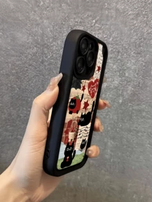 1件裝黑色五線譜黑貓極簡個性化TPU防震全包覆手機殼，適用於Apple 18 17 16 15 14 13 12 11 Pro Max，保護殼 Air，兼容三星系列 - 彩色 - 查看 4