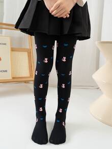 2Pcs Girls Cute Cat Bow Pattern Pantyhose, Elastic Comfortable Kids Full-Length Stockings For Toddler Daily Wear - Multicolor - View 3