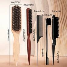 5pcs Boar Bristle Hair Brush Set - Unisex - Unscented Professional Hair Styling Brushes, Suitable For Thick/Fine Hair, Gradient And Haircut Cleaning Combs, Back Combing Smoothing Tools, Anti-Static Hair Combs, Scalp Massage Styling Tools - Multicolor - View 13