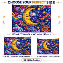 2D Flat Pattern Tapestry, Featuring A Sun And A Moon, With Vibrant Starry Sky And Constellation Patterns. It Glows Under Fluorescent Light, Suitable For Wall Decoration, Bedroom Background Decoration, And Party Decoration. - Multicolor - View 3