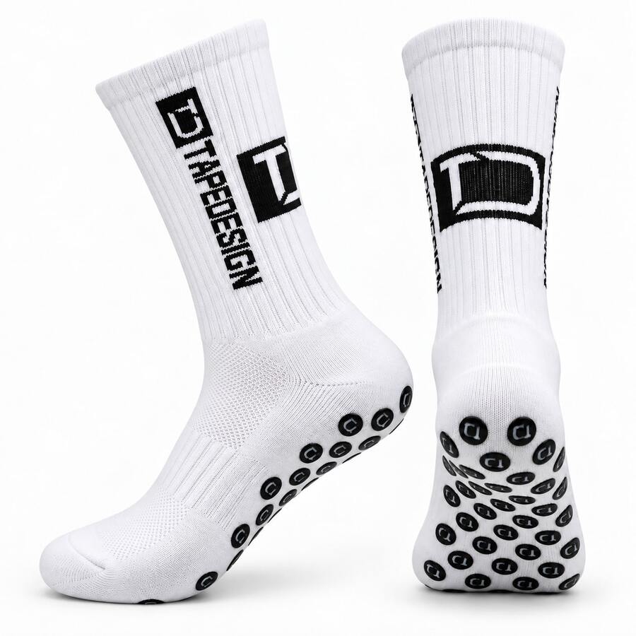 1/3/5/10 Pairs Mid-Calf Sports Socks, Football Basketball Running Training Socks, White Vertical Stripes, Anti-Slip Dotted Rubber Sole, Side Letter Print, Sweat-Absorbent Breathable, High Elastic Fit, Ankle-Wrapping Sports Socks - White - View 1