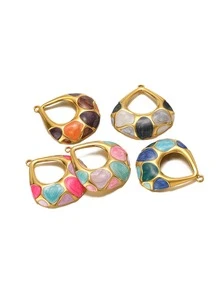 Stainless Steel Gold Enamel Openwork Teardrop Charm, Multi-Color Pearlescent Mosaic Dangle Pendant For DIY Necklace Earring Jewelry Making Supplies - Large Water Drop - View 1