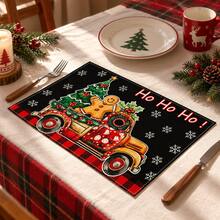 1pc/4pcs/6pcs/8pcs, Christmas, Car Gingerbread Man, Christmas Tree Pattern Suitable For Dining Table, Breakfast Mat, Coffee Bar, All-Season Decoration, Washable Table Mat, Room Decor, Kitchen Dining Table Mat, Indoor/Outdoor Party Decor, Home Decor, Ideal Gift - Multicolor - View 3