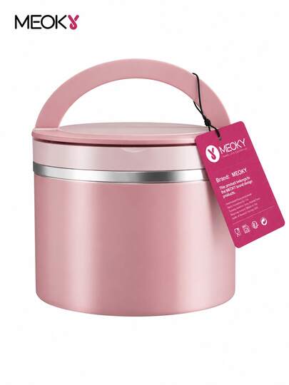 Meoky 1pc Stainless Steel Insulated Food Container With Handle - Keeps Food Warm/Cold, Portable Design, Suitable For Home And Office, Fashionable And Practical
