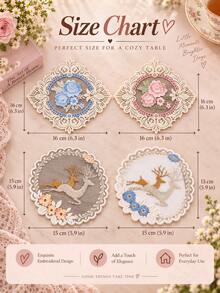 4 buah Tatakan Gelas Renda Vintage, Alas Minuman Motif Bunga & Rusa Bordir, Dekorasi Meja Kopi Teh Rumah yang Elegan dan Romantis - MultiWarna - View 5