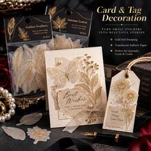 Golden Promise Series Gold Foil Vellum Sticker Pack, INS Style Creative Plant, Floral, Feather Scrapbook Material Stickers, DIY Decorative Stickers - Multicolor - View 7