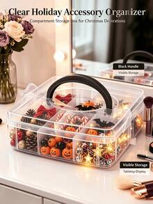 Christmas And Halloween Holiday Decoration Storage Box, Large Capacity Decor Box With Portable Handle, Lid And Snap Closure, Removable Dividers For Organizing Decorations, Suitable For Home Holiday Preparation And Easy Organization - Multicolor - View 4
