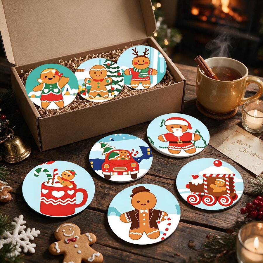 Tatakan Gelas Anti Selip Tahan Air Bertema Kue Jahe Natal Terlaris dari PET, Alas Pelindung Meja, Dekorasi Makan Malam Natal, Dekorasi Pesta Liburan di Rumah dan Dapur, Hadiah Natal untuk Teman dan Keluarga - Tatakan gelas PET LDX2826 - View 1