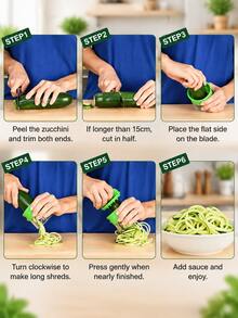 Manual Vegetable Spiral Slicer, Handheld Vegetable Shredder With Collection Container, Convenient Kitchen Prep Tool For Zucchini, Carrot, Cucumber, Salad, Vegetable Noodles, Home Cooking Kitchen Accessory - Green - View 7