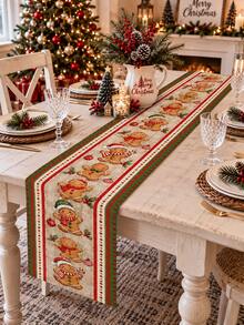 1pc Christmas Table Runner, Cute Gingerbread Man With Christmas Hat Print, American Country Winter Holiday Table Runner, Dining Table Christmas Decoration - Multicolor - View 8