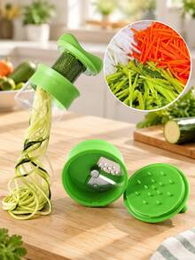 Manual Vegetable Spiral Slicer, Handheld Vegetable Shredder With Collection Container, Convenient Kitchen Prep Tool For Zucchini, Carrot, Cucumber, Salad, Vegetable Noodles, Home Cooking Kitchen Accessory - Green - View 6