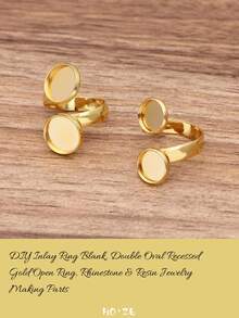 10pcs Gold Double Round Bezel Adjustable Ring Blank, DIY Jewelry Making Supply, Valentine Christmas Craft - Ring Setting - View 5