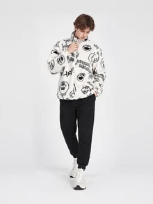 Adidas Neo All-Over Print Fleece Long Sleeve Jacket Unisex Couple Style White - White - View 10