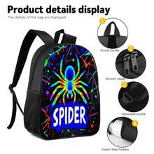 Colorful Spider 2D Print 3 Pieces Backpack Set, Large Capacity Backpack, Crossbody Bag, Pencil Case, Adjustable Wide Breathable Shoulder Straps, Side Mesh Pocket Water Bottle Holder, Personalized Daily Commute Travel Casual Storage Bag - Printed Bag - View 4