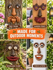 1pc Tree Face Decor, Funny Tree Trunk Face Art With Interesting Eyes, Nose And Mouth Details, Fantasy Outdoor Garden Decoration, Suitable For Tree Stumps, Yards, Patios, Porches And Halloween Party Decor - New - View 10