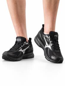 Mizuno New SPEED Retro Chunky Sneakers Lightweight Breathable Cushioned Running Shoes Unisex - Black/Silver - View 6