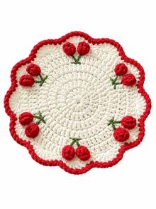 1 Buah Alas Gelas Rajutan Tangan 3D Motif Ceri dengan Tepi Bergelombang, Tahan Panas, Anti Selip, Dapat Digunakan Kembali, Alas Cangkir Kopi/Teh Buah Lucu, Dekorasi Meja Makan Dapur Rumah Musim Gugur yang Estetis, Hadiah Liburan untuk Natal, Thanksgiving & Penggunaan Sehari-hari. Dekorasi Ruangan - MultiWarna - View 10
