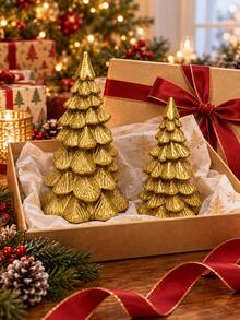 1PC Gold Resin Christmas Tree Tabletop Decor, Textured Holiday Ornament For Mantel, Shelf, Entryway And Living Room, Christmas Gift - Multicolor - View 9