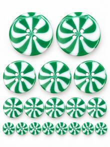 25pcs Mixed Christmas Peppermint Candy Buttons - Green & White Striped 4-Hole Resin Buttons, Assorted Sizes, Suitable For Holiday Themed Sewing Projects, Such As Christmas Ugly Sweaters, Christmas Stocking Decorations, Gift Wrapping And DIY Crafts - Christmas Green - View 8