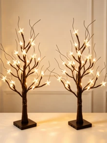 1PC/2pcs 60CM Pearlescent Brown Star Tree Light 24 LED Warm Light Tree Lamp USB And 3 AA Battery Box Dual Power Supply Desktop Atmosphere Night Light Bedroom Party Decoration Ornament Lamp - Warm White - View 4