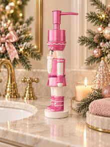 1pc Pink Christmas Bathroom Soap Dispenser, Nutcracker Design Refillable Liquid Hand Soap And Lotion Pump Bottle, Cute Vanity Sink Countertop Holiday Bathroom Decor - Multicolor - View 10