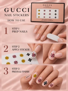 Gucci Nail Stickers, 176 Stickers In 4 Sheets, Size 13*7.7cm, Strong Adhesion, Perfect For DIY Nail Art - Multicolor - View 8