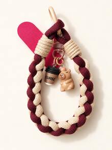 1pc Smartphone Wrist Lanyard, Smartphone Protective Case Lanyard, Maillard Color-Block Braided Short Phone Charm, Cartoon Coffee Animal Pendant Phone Keychain Phone Chain, Bag Charm Key Ring, Daily Travel Wrist Anti-Loss Strap With Universal Phone Patch, Halloween - Multicolor - View 8