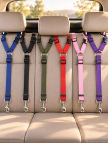 Modern Polyester Adjustable Pet Car Restraint Leash With Headrest Strap And Metal Swivel Clip, Vehicle Tether For Dogs And Cats, Suitable For Backseat Riding, Driving, Walking, Camping, Road Trips, Thanksgiving, Christmas, Autumn/Winter Travel Accessory - Multicolor - View 2