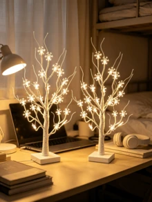 2pcs LED Snowflake Tree Light 24 Warm White Beads USB Battery Dual Power Supply Holiday Desktop Atmosphere Night Light Room Decor Birthday Gift Home Decoration Light - Warm white light - View 2