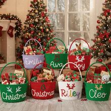 1pc Customized Handmade Embroidered Christmas Basket - Personalized Gift Basket, Party Storage Basket, Organizer Basket, Holiday Gift - Multicolor - View 2