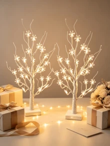 2pcs LED Snowflake Tree Light 24 Warm White Beads USB Battery Dual Power Supply Holiday Desktop Atmosphere Night Light Room Decor Birthday Gift Home Decoration Light - Warm white light - View 8