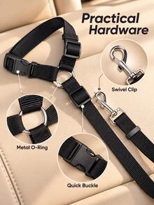 Modern Polyester Adjustable Pet Car Restraint Leash With Headrest Strap And Metal Swivel Clip, Vehicle Tether For Dogs And Cats, Suitable For Backseat Riding, Driving, Walking, Camping, Road Trips, Thanksgiving, Christmas, Autumn/Winter Travel Accessory - Multicolor - View 10