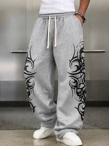 Fractyr Men's Double-Sided Totem Symmetrical Curly Pattern Wide Leg ...