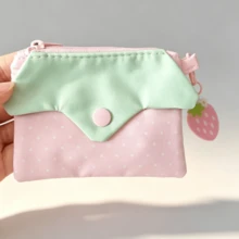 1pc Cute Strawberry Charm Coin Purse, Pink Polka Dot Mini Card Holder, Zipper Wallet For Girls - Multicolor - View 4