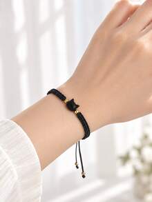 1 buah Gelang Anyaman Gaya dengan Liontin Kucing Hitam, Cocok Sebagai Hadiah untuk Pasangan dan Sahabat - 1 gelang - View 11
