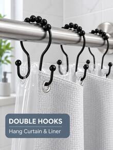 12/1pc Stainless Steel Double Roller Ball Hooks, Suitable For Bathroom - Rust-Proof, Smooth Sliding Double Rings, Suitable For Shower Curtains And Liners, Bathroom Shower Curtain Set, Bathroom Curtains, Bathroom Accessories, Shower Curtain Hooks, Bathroom Decor - Multicolor - View 12