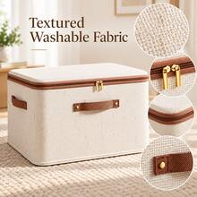 Naturepeak Fabric Storage Box, Foldable Fabric Box With Lid, Suitable For Clothes, Toys, And Home Storage, Cotton And Linen Material, Bedroom Storage Organizer - rice - View 3