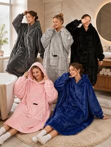 Unisex Wearable Hooded Blanket, Oversized Hooded Blanket Sweatshirt, Comfortable Warm Fleece Blanket With Sleeves And Large Pockets, Suitable For Adults, Indoor And Outdoor Use, Perfect Gift - Multicolor - View 11