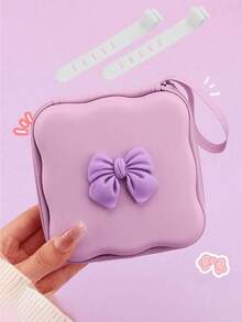 Cute Bow Decor Portable Storage Case With Wrist Strap, Multi-Purpose Soft Silicone Shell Mini Organizer Bag, Can Store Jewelry, Cosmetics, Coins, Sanitary Pads, Charging Cables And Hair Accessories - Multicolor - View 16