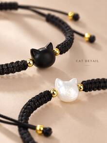 1 buah Gelang Anyaman Gaya dengan Liontin Kucing Hitam, Cocok Sebagai Hadiah untuk Pasangan dan Sahabat - 1 gelang - View 5