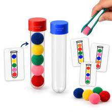 Jogo da Sequência 2 Jogadores -  2 Pinças, 2 Tubete e Pompons - Coordenação Motora Fina - Brinquedo Montessori - Multicolorido - Visão 2