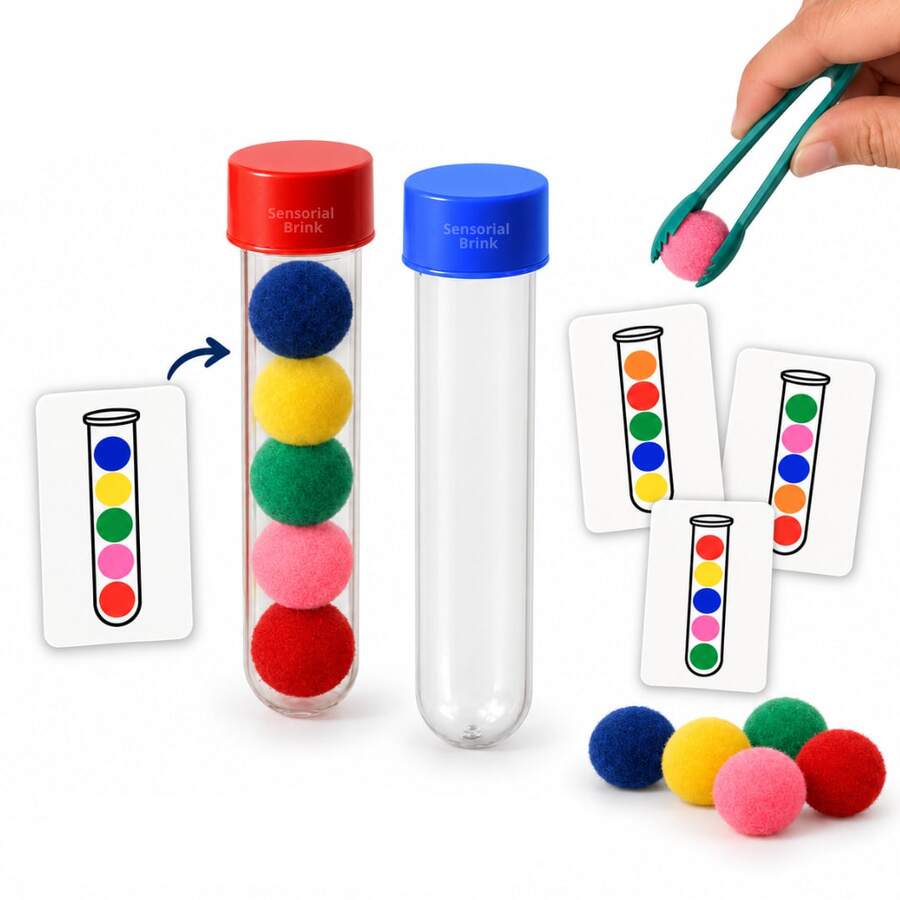 Jogo da Sequência 2 Jogadores -  2 Pinças, 2 Tubete e Pompons - Coordenação Motora Fina - Brinquedo Montessori