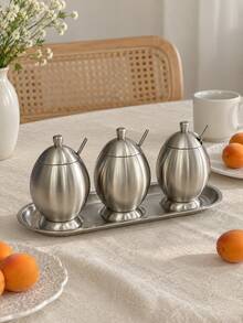 1 Pc Stainless Steel Spice & Seasoning Bottle With Spoon & Lid, Egg-Shaped Sugar Bowl, Salt, Spice & Seasoning Containers For Kitchen, Dining Table, Restaurant & Coffee Bar - Silver - View 5