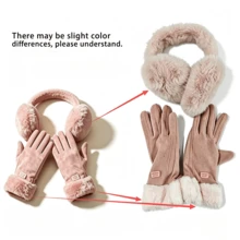 3-Piece Warm Winter Set, Touchscreen Gloves With Plush Earmuffs, Faux Fur Cuffs, Windproof And Cold-Resistant, Outdoor Commuting Accessories, Christmas And Halloween Gift - Multicolor - View 10